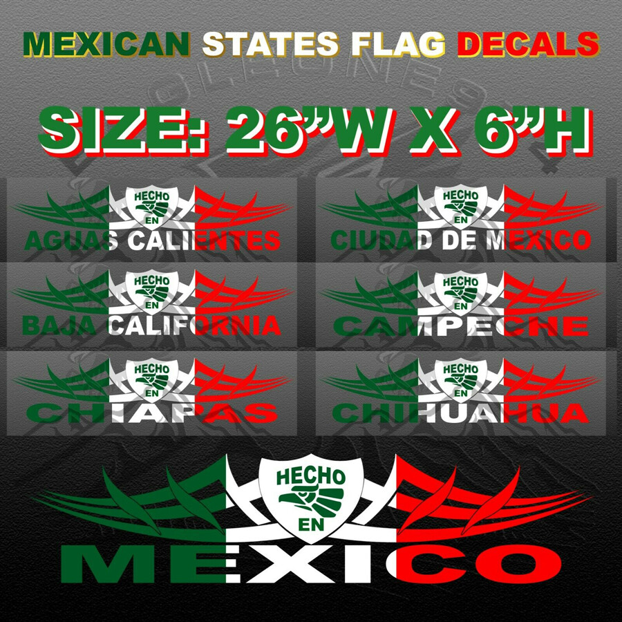 1 Mexican State Flag Decal Mexico Vinyl Decal Stickers, Decals & Vinyls