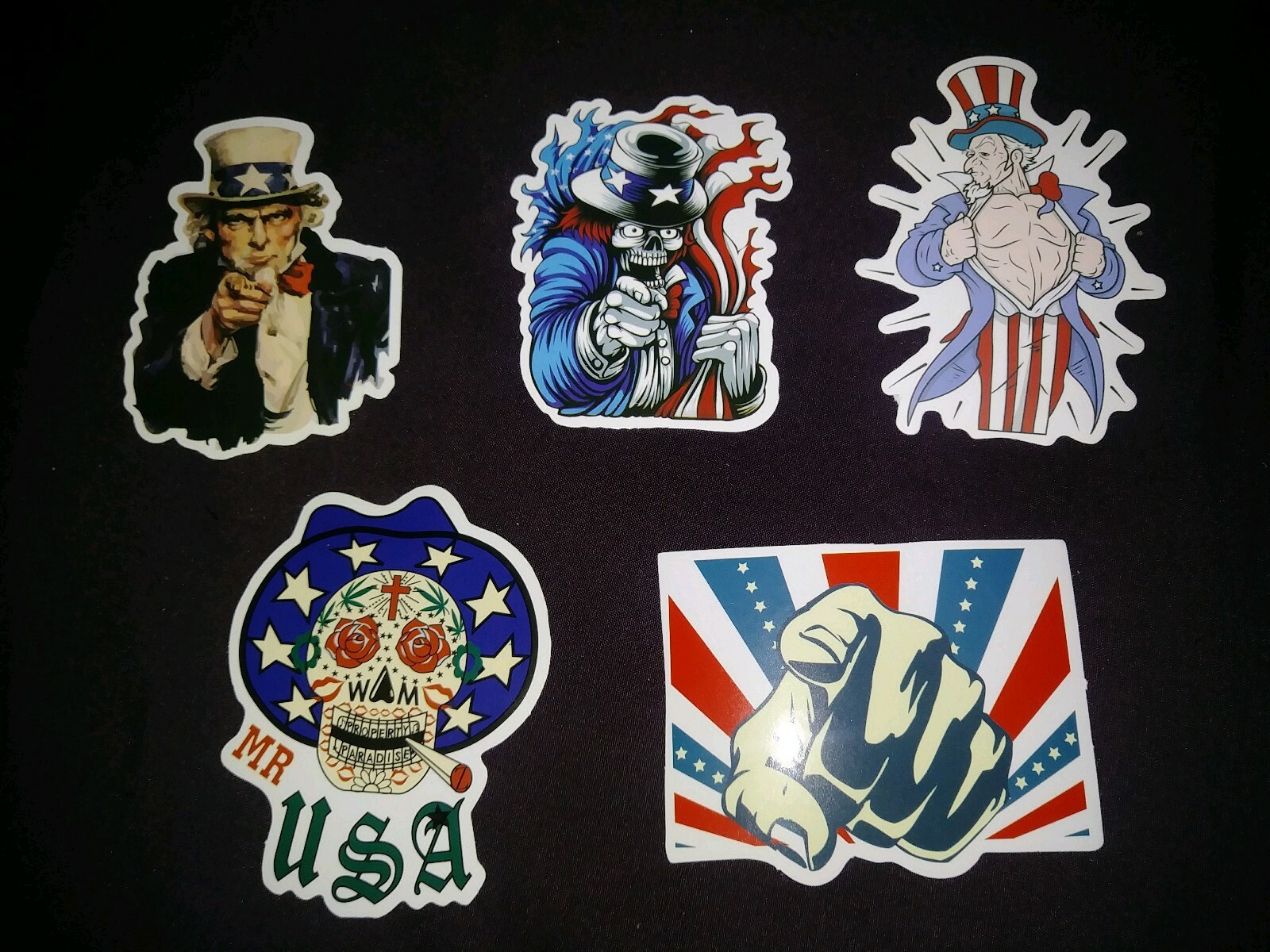 LAPTOP STICKERS AMERICANA STYLE UNCLE SAM USA CAR SKATEBOARD DECALS LOT OF 5