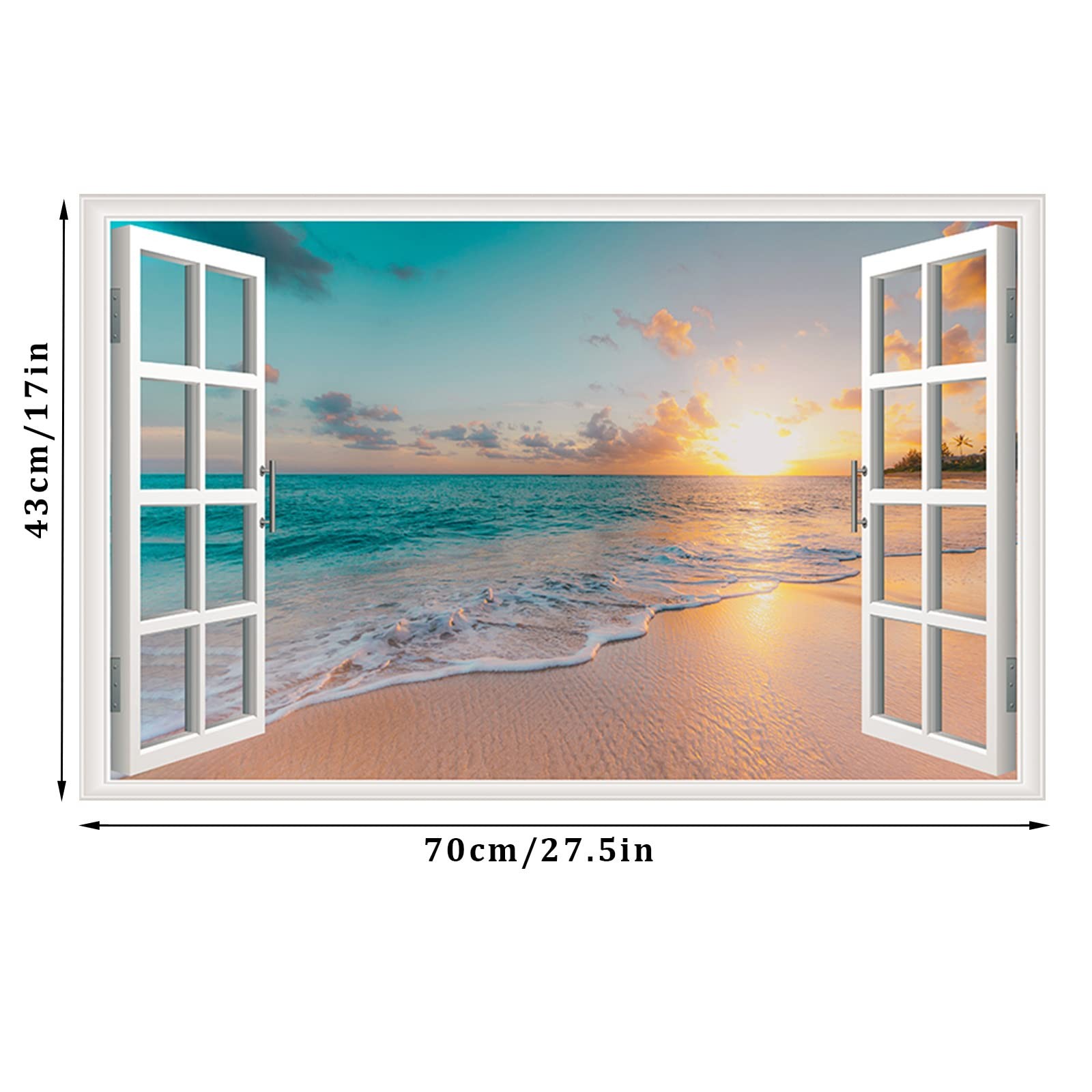 Sea Beach Wall Sticker Sunset Seascape Fake Window Wall Stickers Tropical Sandy