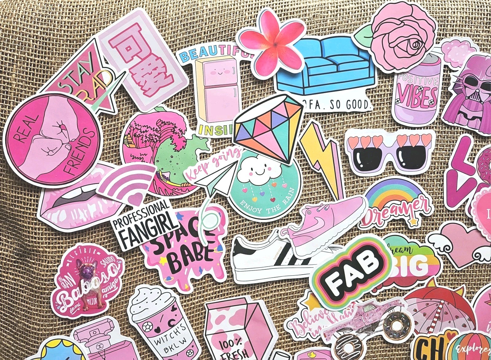 Lot Of 60 Girl Themed Vinyl Stickers Whimsy, Fun, Pink 2.75" To 3.5"