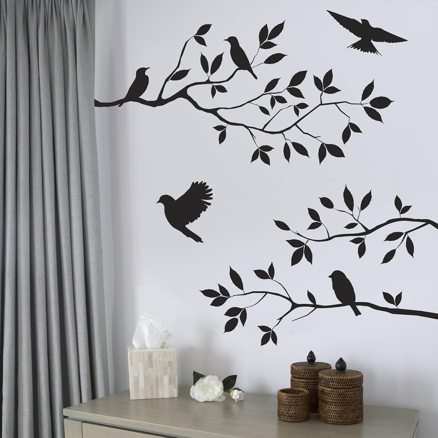 Birds and Blossoms Vinyl Wall Decal – 16" X 24" Removable Floral Bird Wall Stick