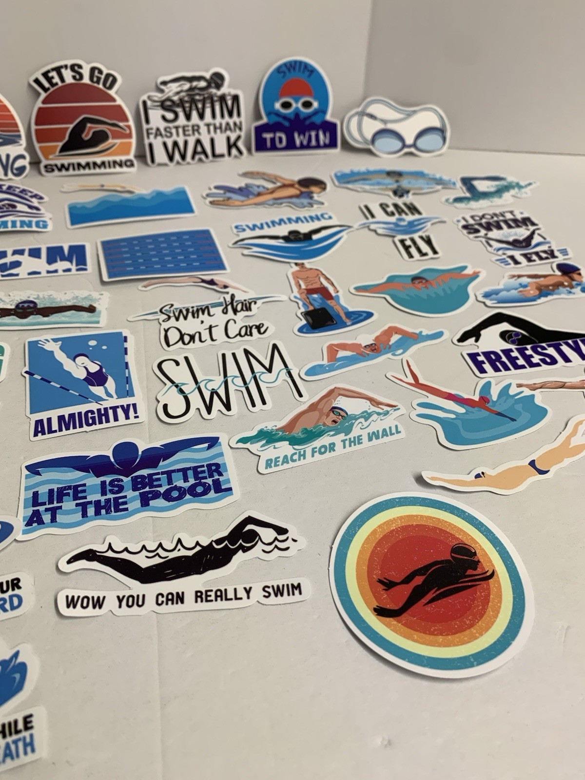 50 Swimming Stickers – Vinyl Waterproof Swim Theme for Kids and Adults (#26541)
