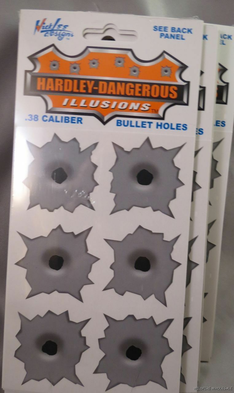 WHOLESALE LOT OF 72 .38 CALIBER BULLET HOLE STICKERS Gun Rifle Car Auto USA made