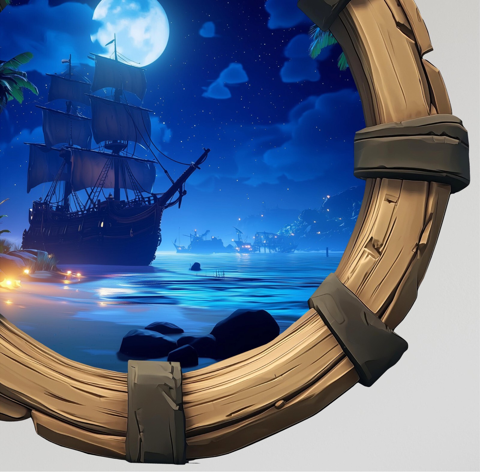 Pirate Ship In Moonlight Porthole Window Wall Decal Port Hole Wall Sticker