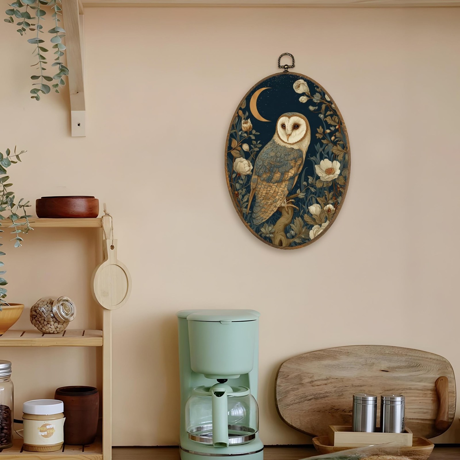 LKETW Vintage Owl Floral Oval Wall Art Decor, Rustic Cottagecore Bird Oval Ca…
