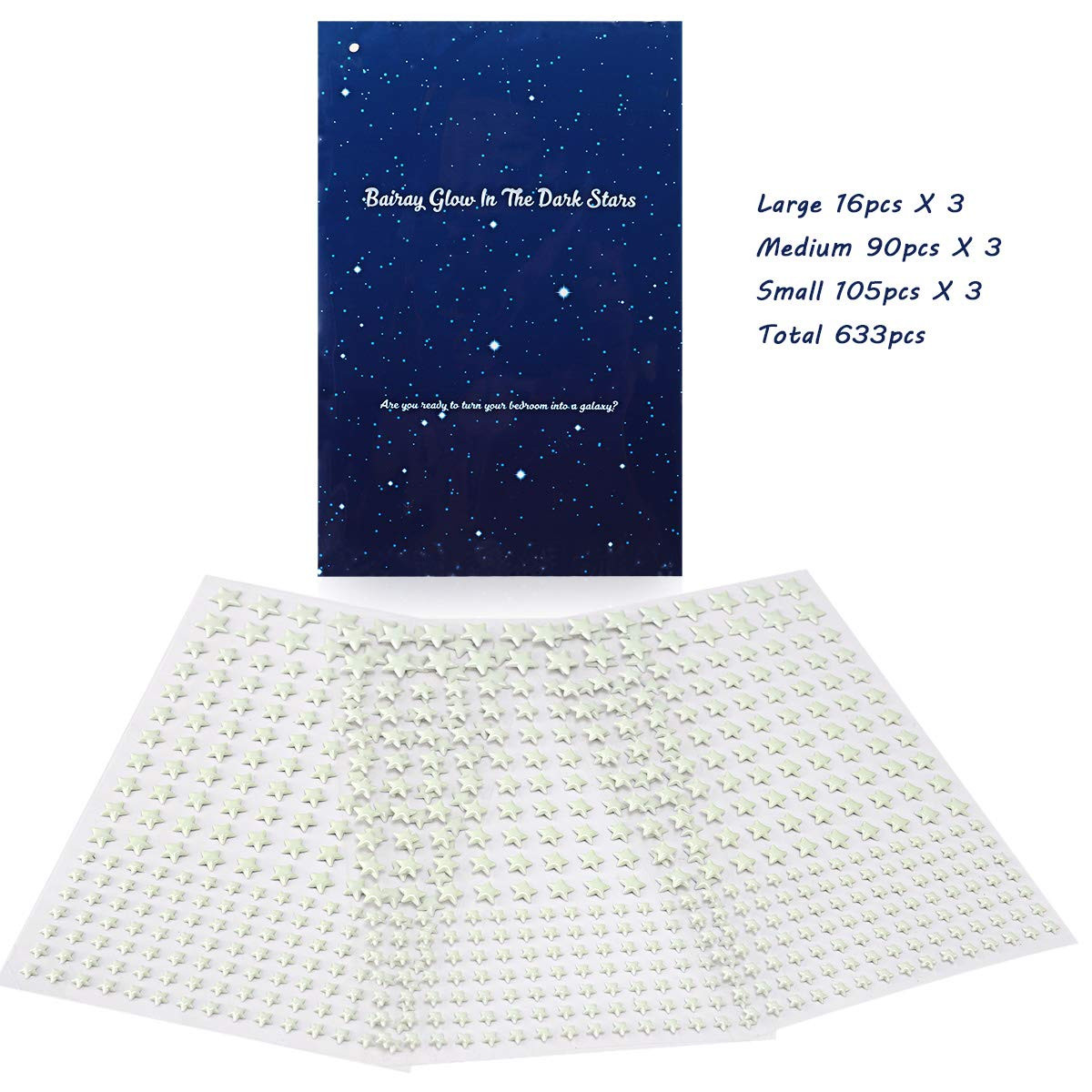 Glow in the Dark Stars Decals Decor for Ceiling 633 Pcs Realistic 3D Stickers St