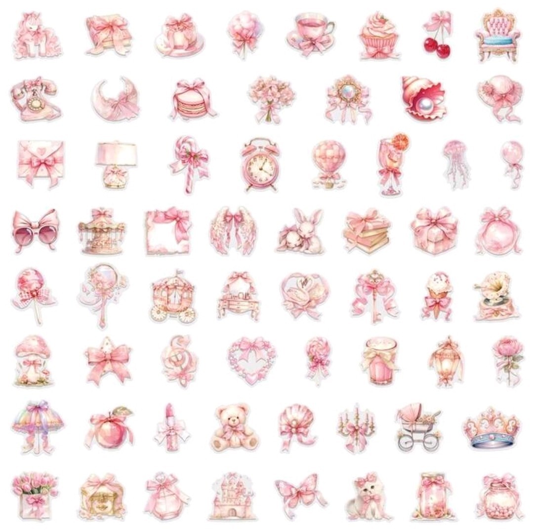 30Pcs Powder Blue&Pink Coquette Transparent PET Stickers Aesthetics Scrapbooks