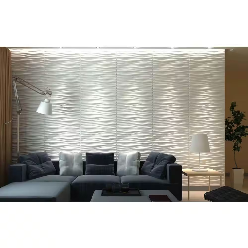 19.7 In. X 19.7 In. Decorative PVC 3D Wall Panels Wavy Wall Design (12-Pack)