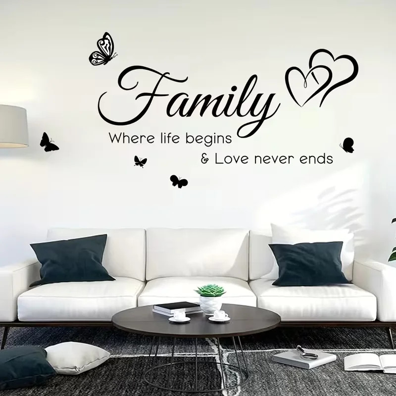 Reusable Black PVC Wall Stickers: Family Love Never Ends | Irregular Shape,