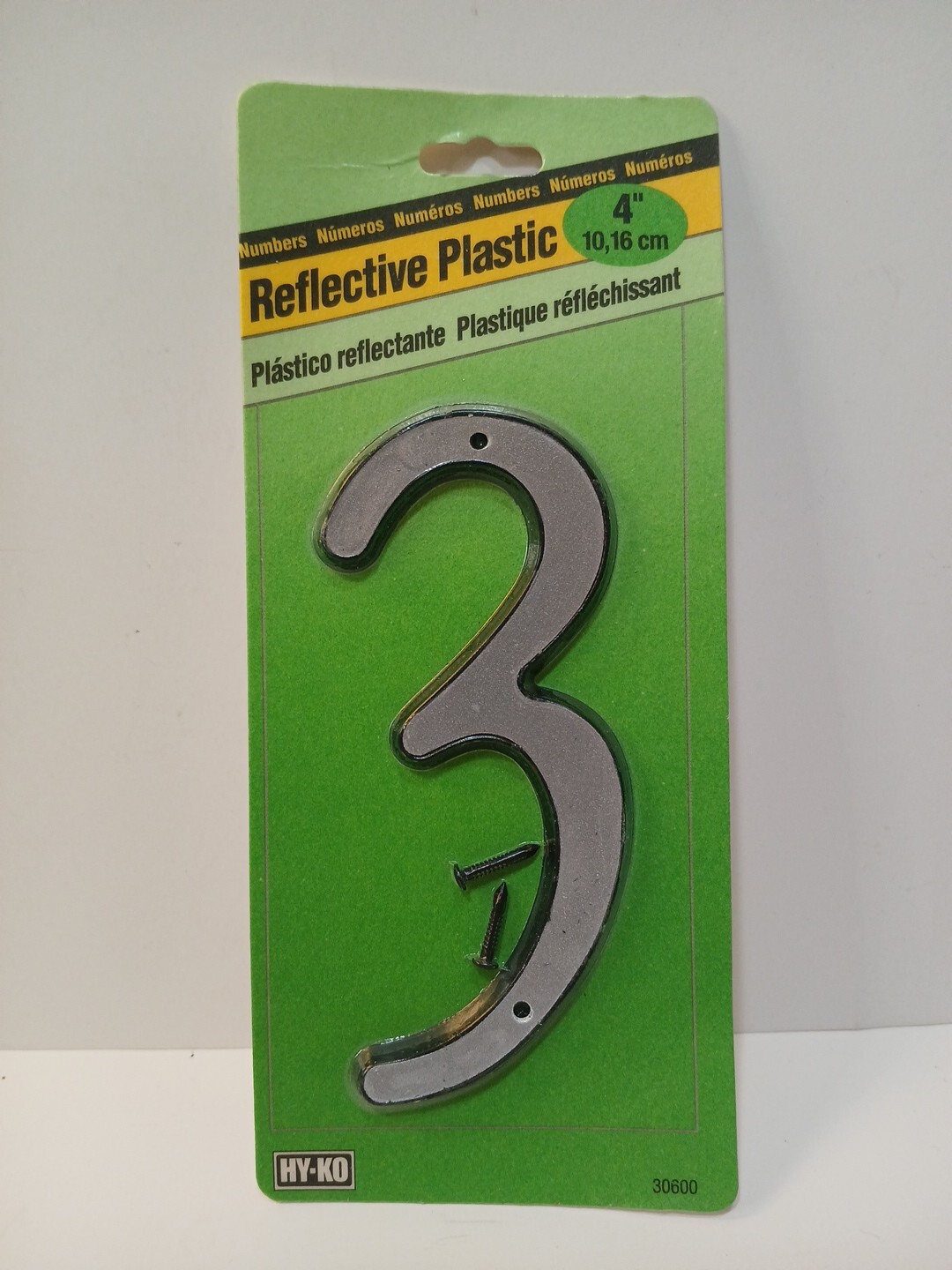 Hy-Ko 30603 4" Plastic Numbers Reflective 3 Silver Black Nail-On