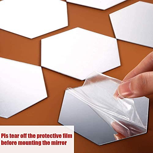 Shappy 32 Pcs Hexagon Mirror Wall Stickers 11 x 12.6 x 6.3 cm, Silver