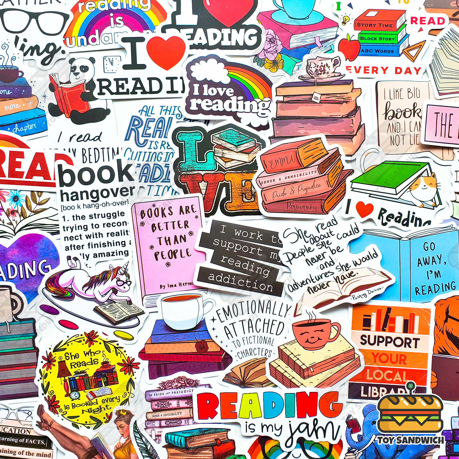 50 pcs "Reading Books " Sticker Pack Teacher Bookworm School Book Smart Decals