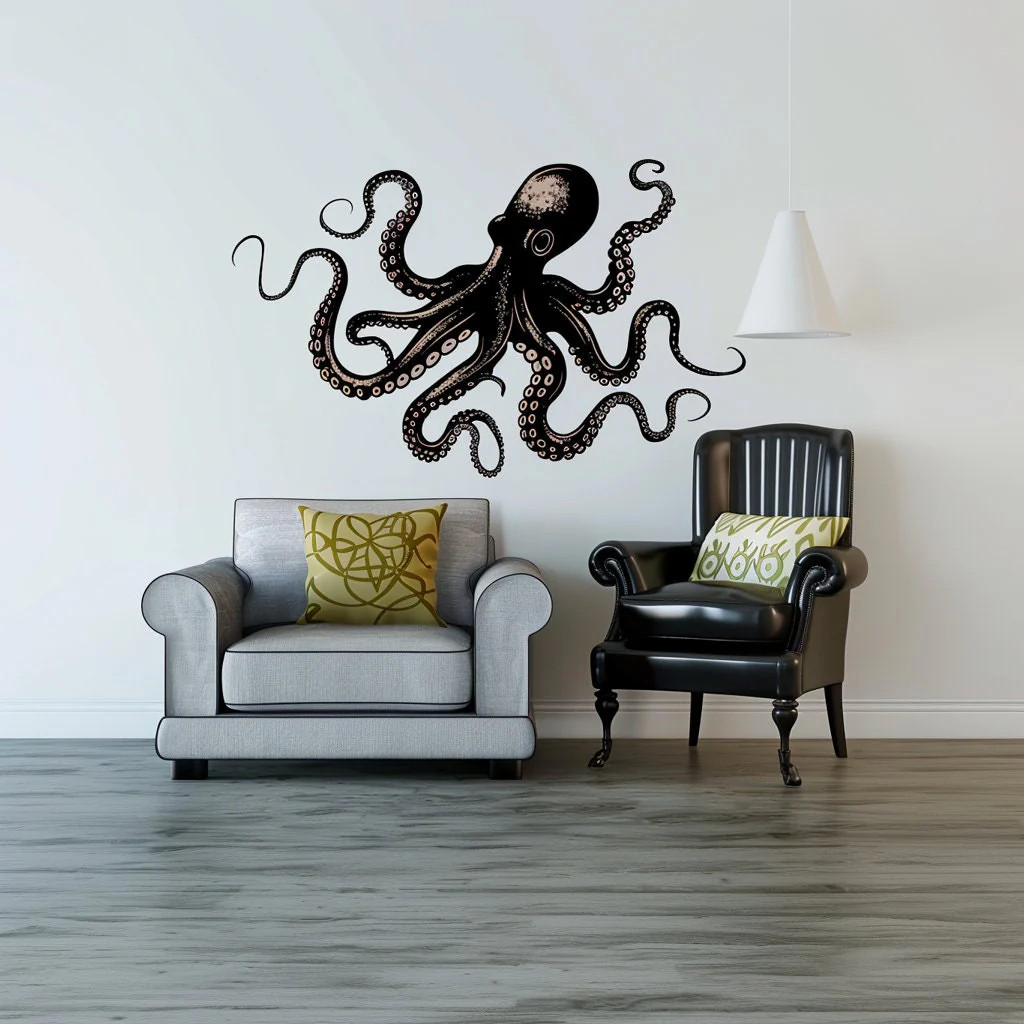 Elegant Octopus Wall Sticker Decals | Detailed Nautical Wall Art