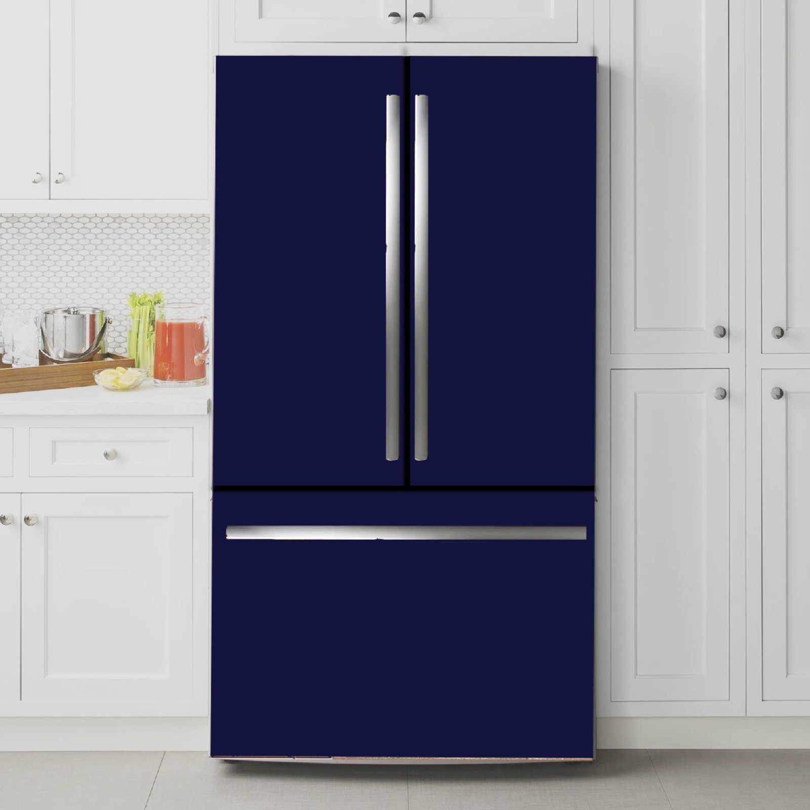 Dark Blue Solid Color Refrigerator Wrap Removable Vinyl Cover