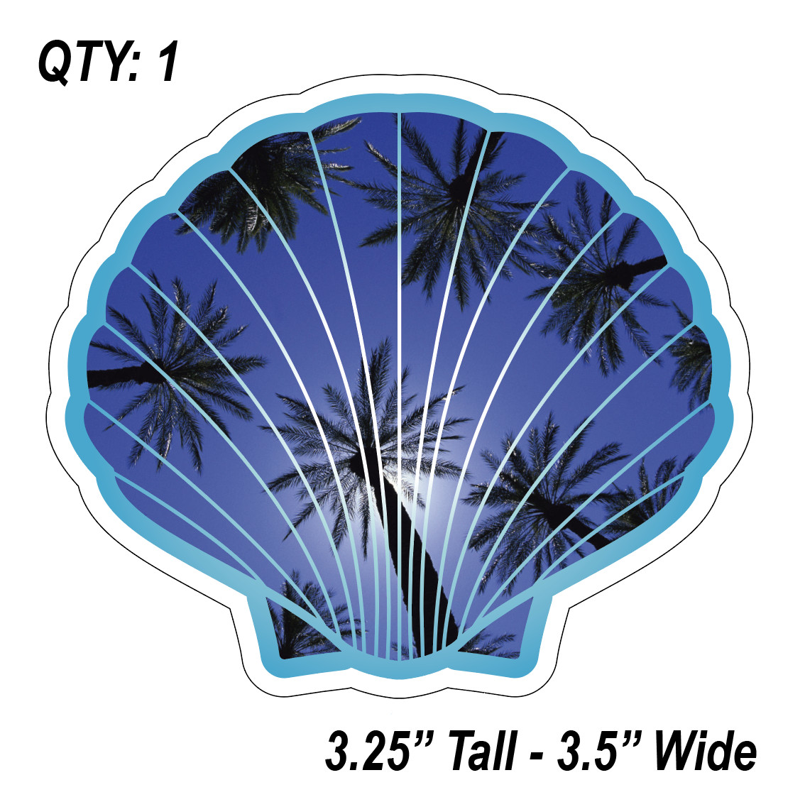 (1) ONE Sea Shell Palm Decal Sticker Car Boating Boat Fishing Dive Beach Ocean