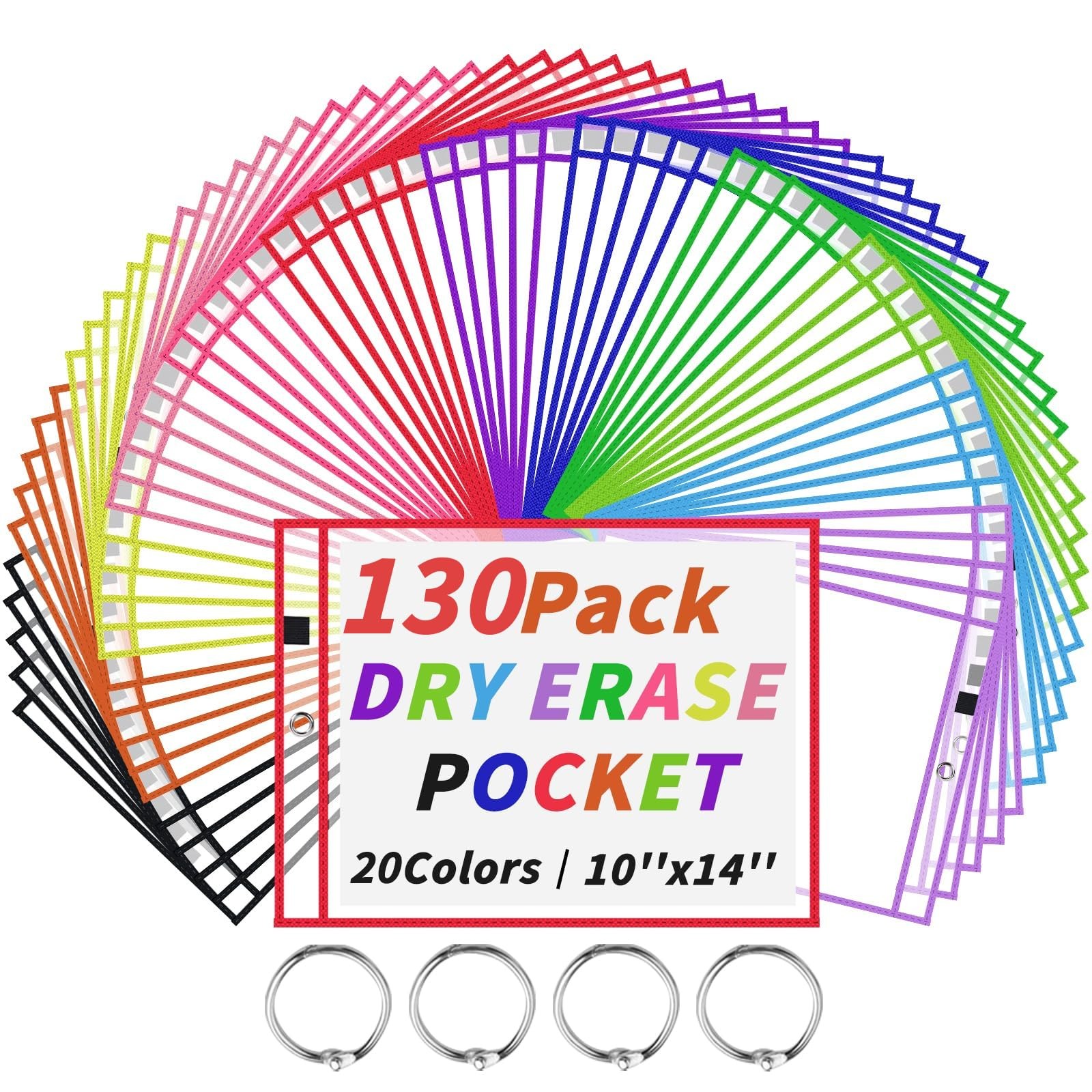 130 Packs Dry-Erase Pockets Bulk Oversized 10 X 14"-130 PCS, 20 Colors