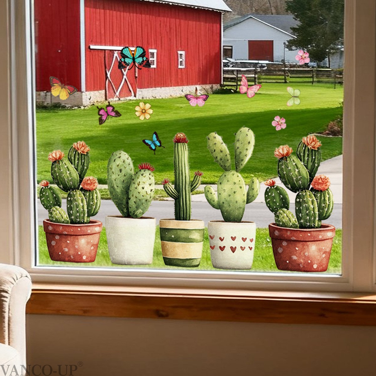 Lifelike Cholla Window Cling PVC Static Decal for Home Office Shop Decor