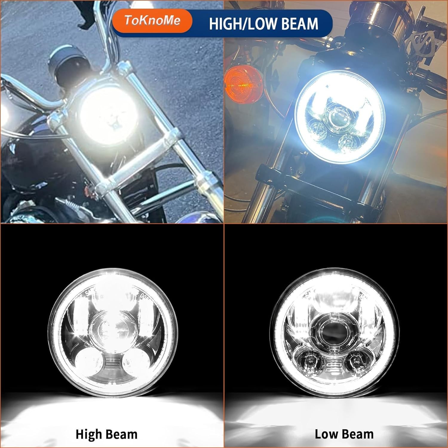 5-3/4 5.75 Inch LED Headlight Halo DRL Compatible with Harley Davidson Dyna Spor