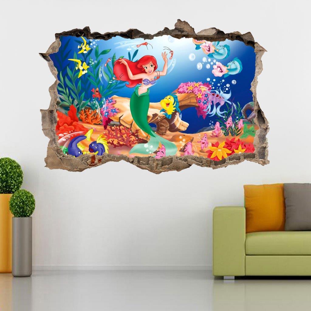 The Little Mermaid Ariel 3D Smashed Wall Sticker Decal Art Mural Disney J476