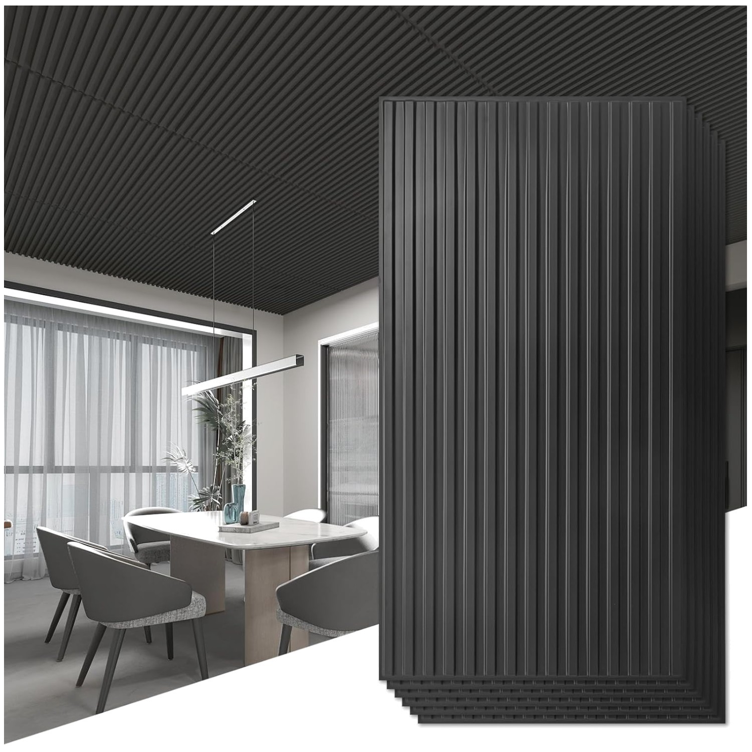 Modern Black Wall Decor – PVC Panels, 12-Pack