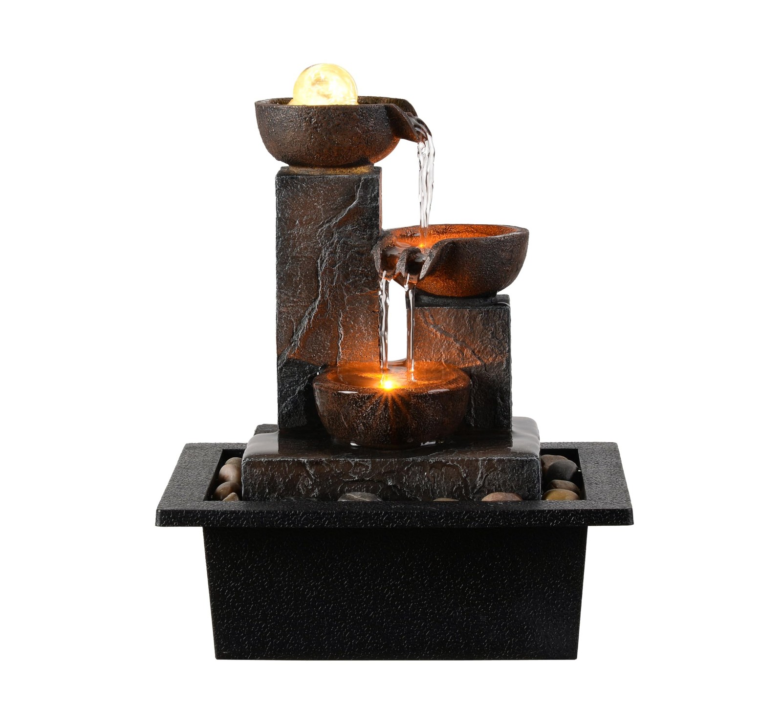 Three Bowls with Rotating Ball Flowing Tabletop Fountain Home Décor Indoor/