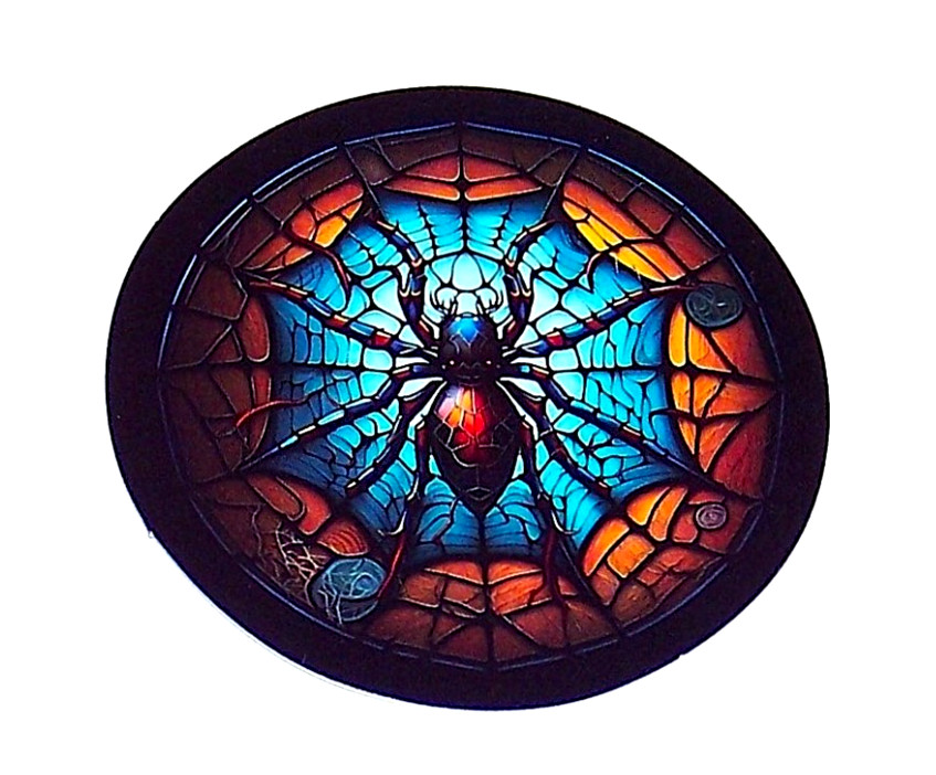 STAINED GLASS – Die Cut Sticker Decal Stained Glass Spider & Web