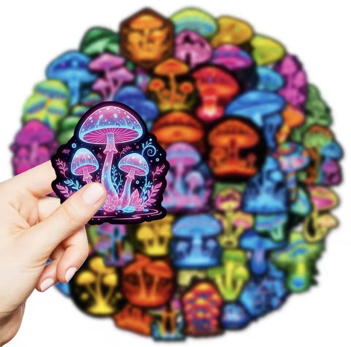 Neon Mushroom Colorful Style Stickers 50pk Mixed Shrooms Stickers FREE SHIPPING