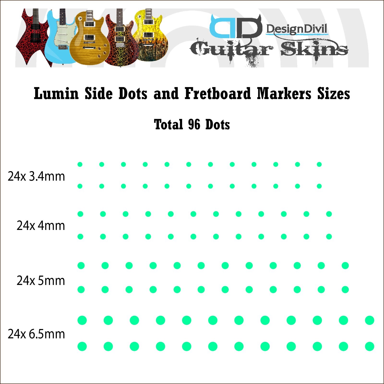 Glow in the Dark Luminous Side Dots, Fret Markers Decal Stickers for Guitars
