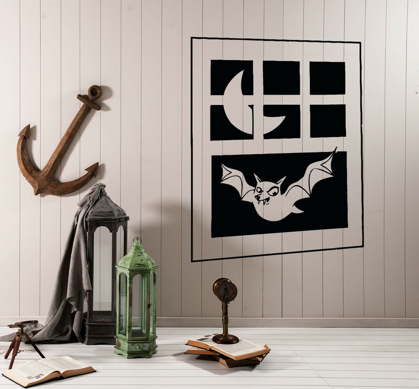 Wall Decal Window Night Moon Bat Sky Vinyl Sticker (ed2108)
