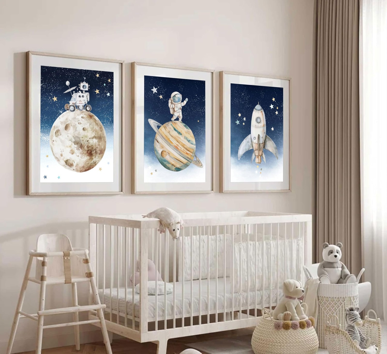 3Pcs Space Nursery Wall Art Astronaut Posters Prints Watercolor Space Astrona…
