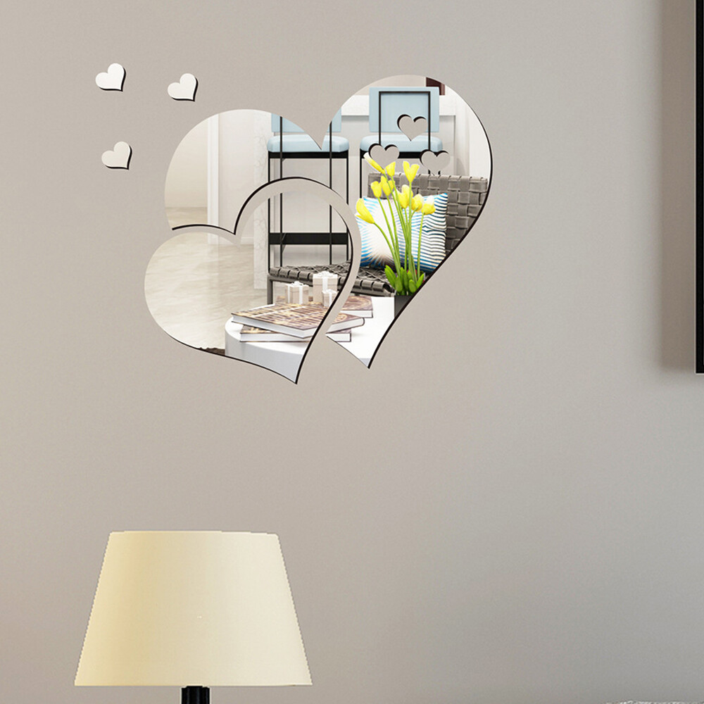 3D Mirror Love Heart Wall Sticker Removable Decal DIY Home Room Art Mural Decor