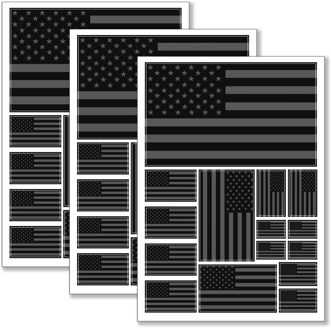 Black American Flag Sticker Decal in Multiple Sizes, 3 Pack, 11.7 x 8.3 Inches