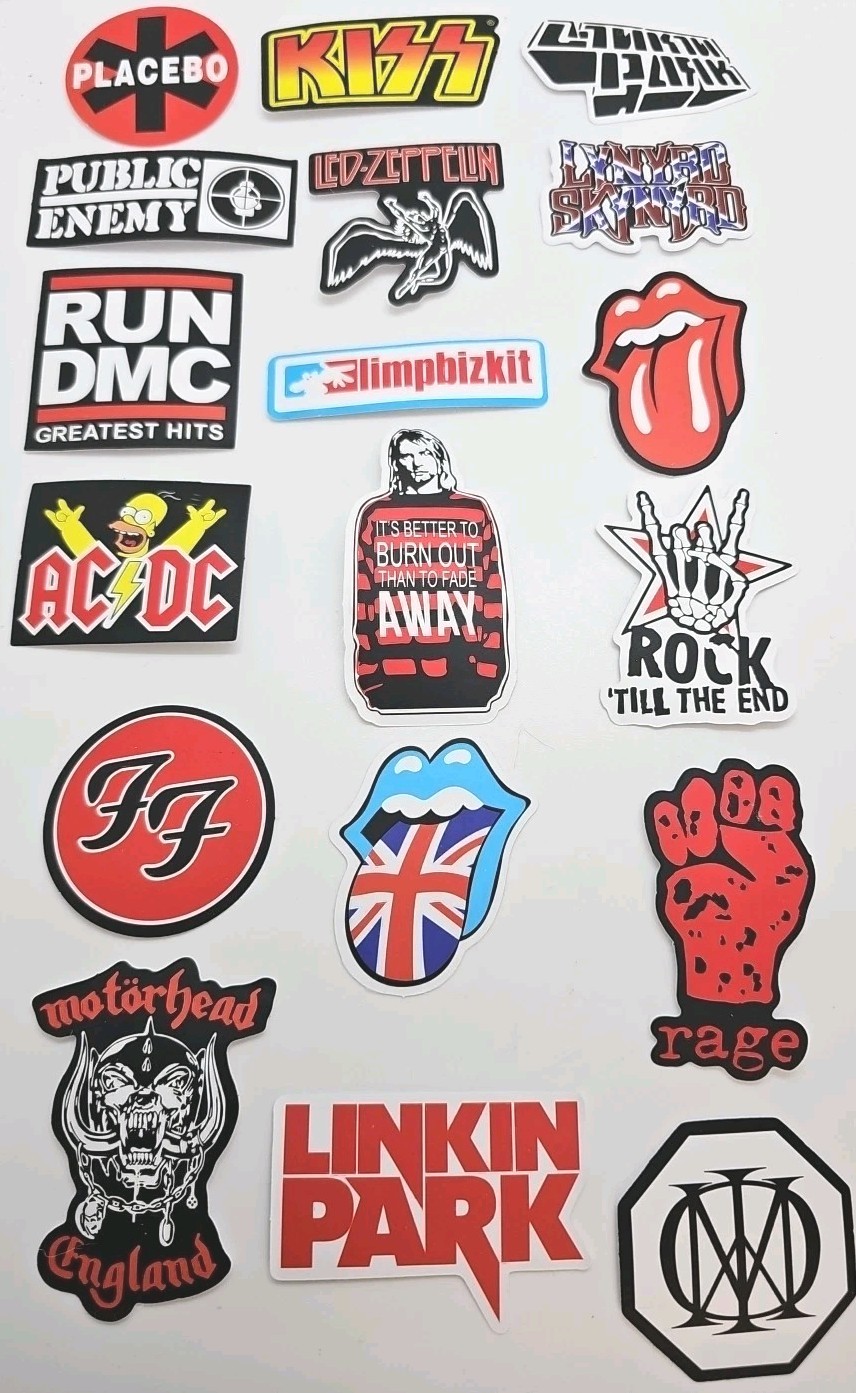 18 Assorted Stickers 2"- 3" Rock Heavy Metal Punk Pop Funk Music Bands