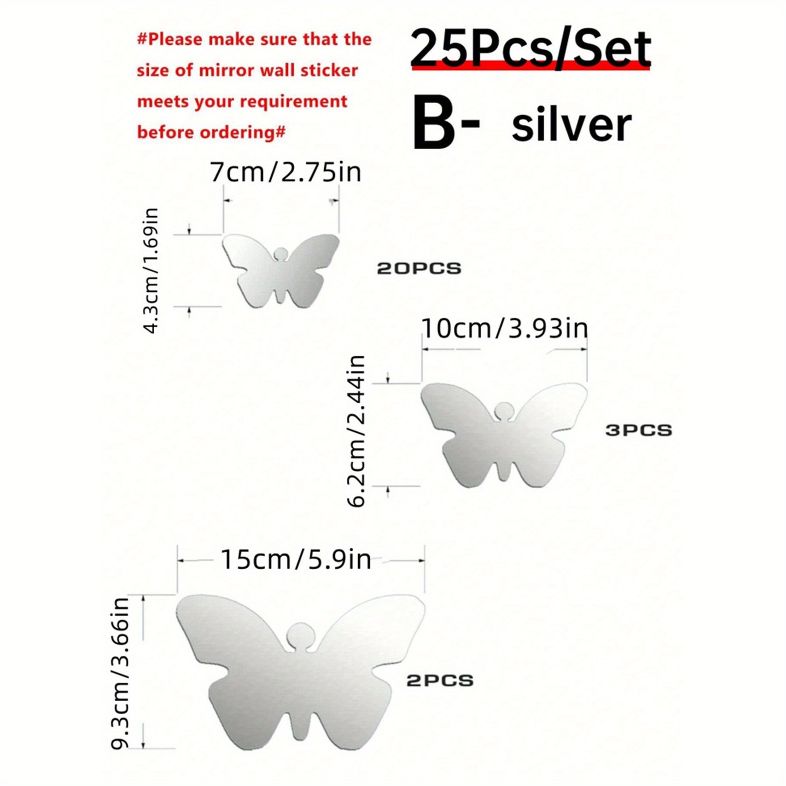 60Pcs Mirror Butterfly Wall Decor Set Self Adhesive Removable Home Art Decals