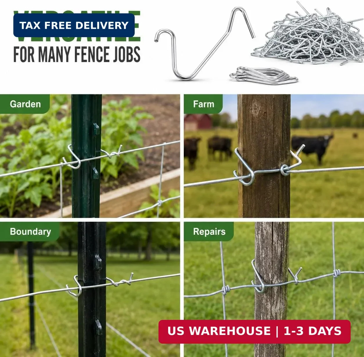T Post Clips 500 pcs Fence Wire Tensioner, Galvanized Steel Fence Clips for Secu
