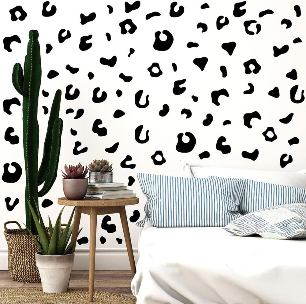 360 PCS Matte Black Leopard Print Wall Decals, 10 Sheets Peel & Stick Removable