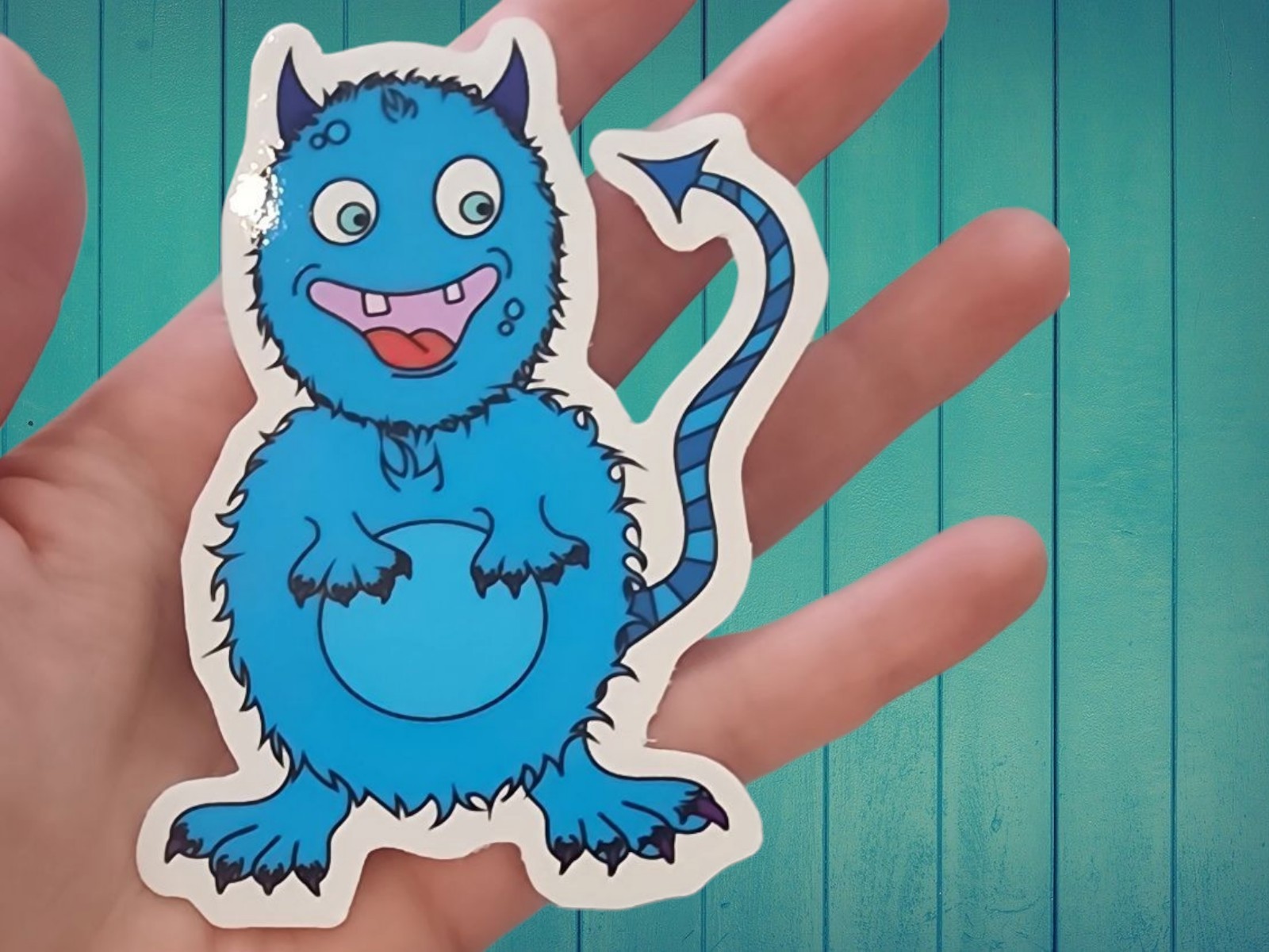 Cute Blue Horned Monster Sticker