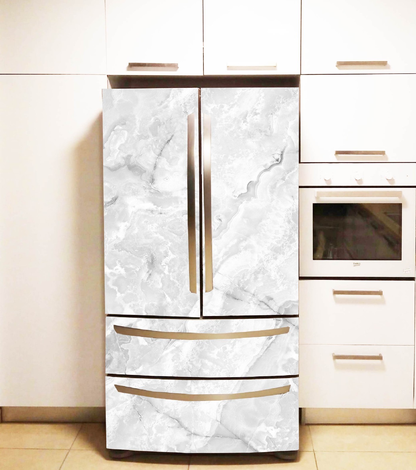 Marble Fridge Wrap Minimalist Style, Modern Kitchen Decor