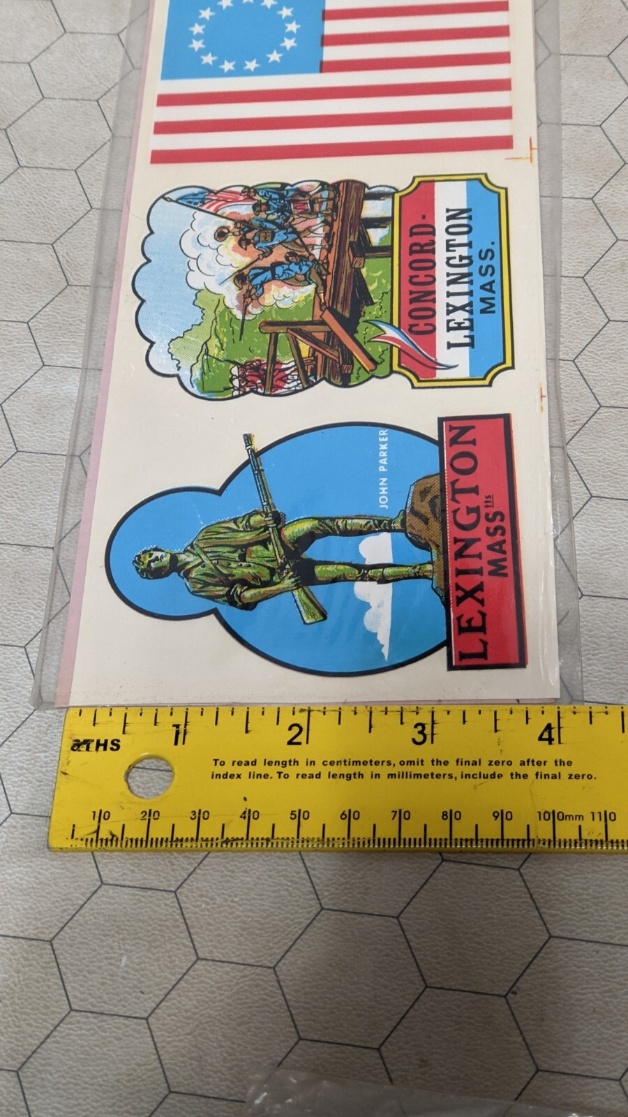 Lexington Mass / Concord / Colonial Flag 3" x 4" Lot of 2 Vintage Impko Decals!