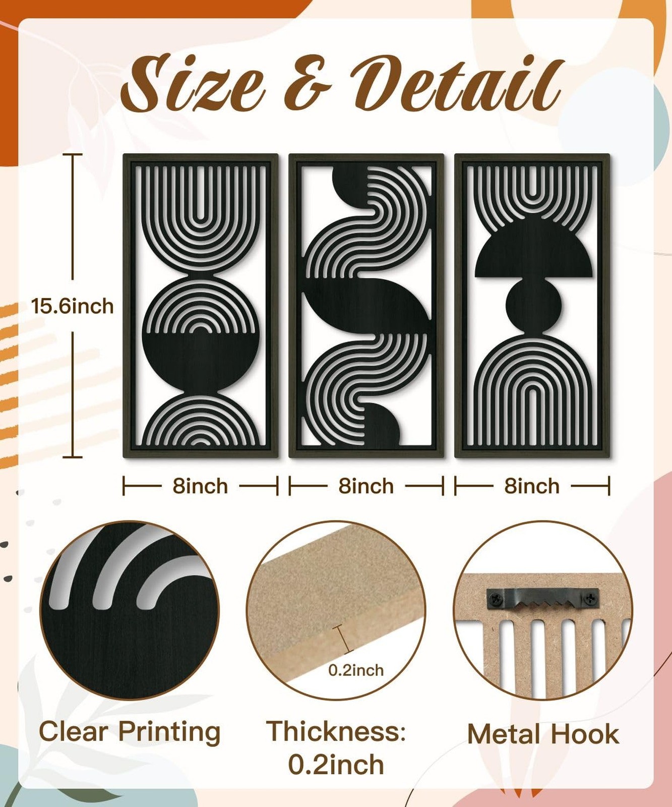 Putuo Decor Modern Minimalist Wall Art Set of 3, Black and Gray MDF Cut-Out G…