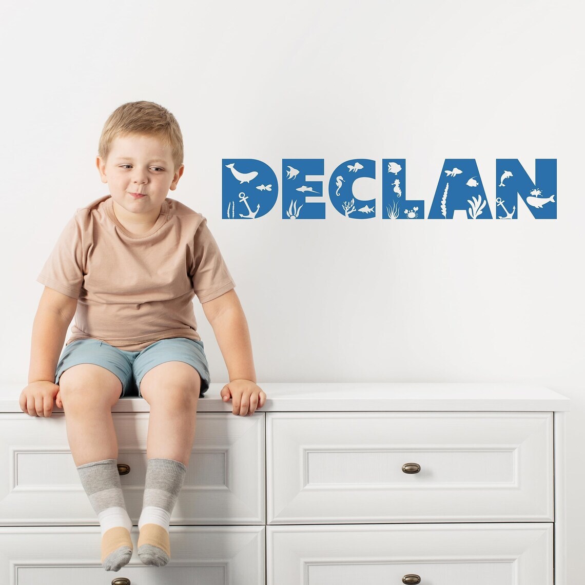 Custom Ocean Name Wall Decal, Ocean Theme Bedroom, Nursery Bedroom Decor,