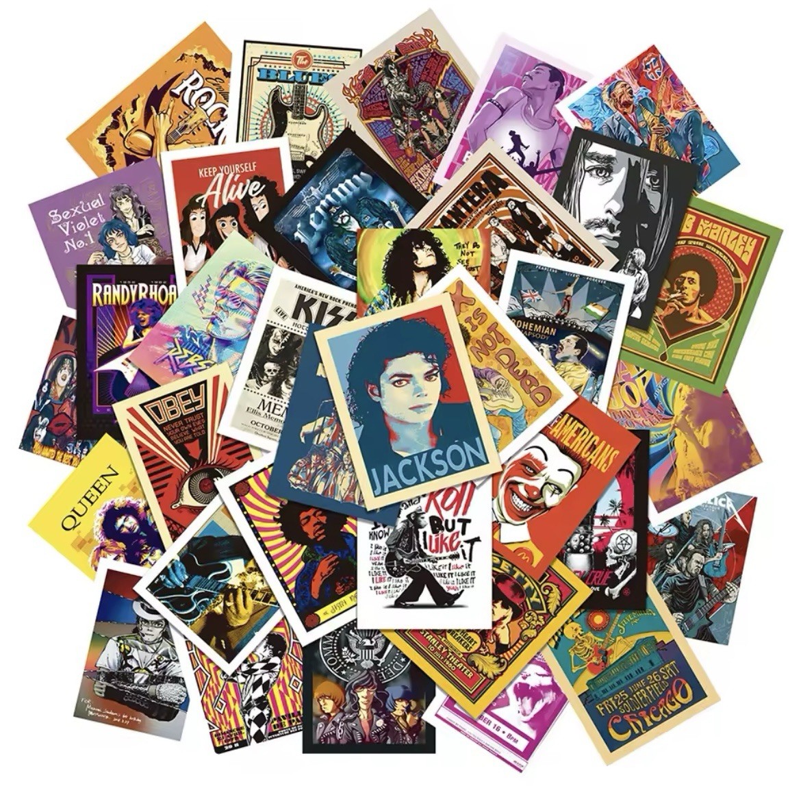 Music Style Stickers 50pk Fun Cool Classic Singers Stickers Musical Artwork Fun