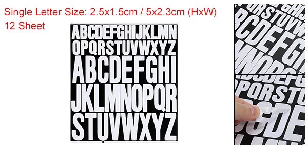 12 Sheets 1" 2" Letter Stickers Self Adhesive Alphabet White