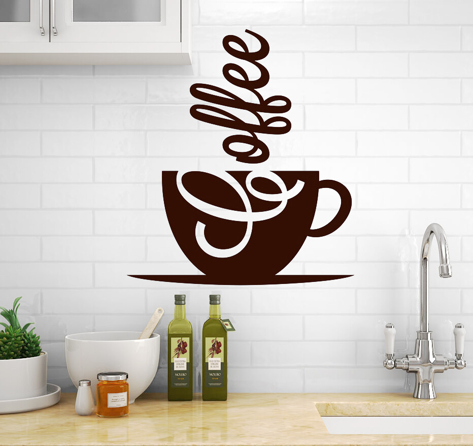 Coffee Fan Decal Kitchen Wall Removable Café Restaurant Sticker Room Décor AA034