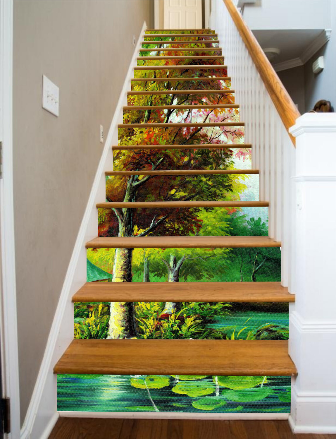 3D Tree Lotus Leaf ZHU647 Stair Risers Decoration Photo Mural Vinyl Wallpaper