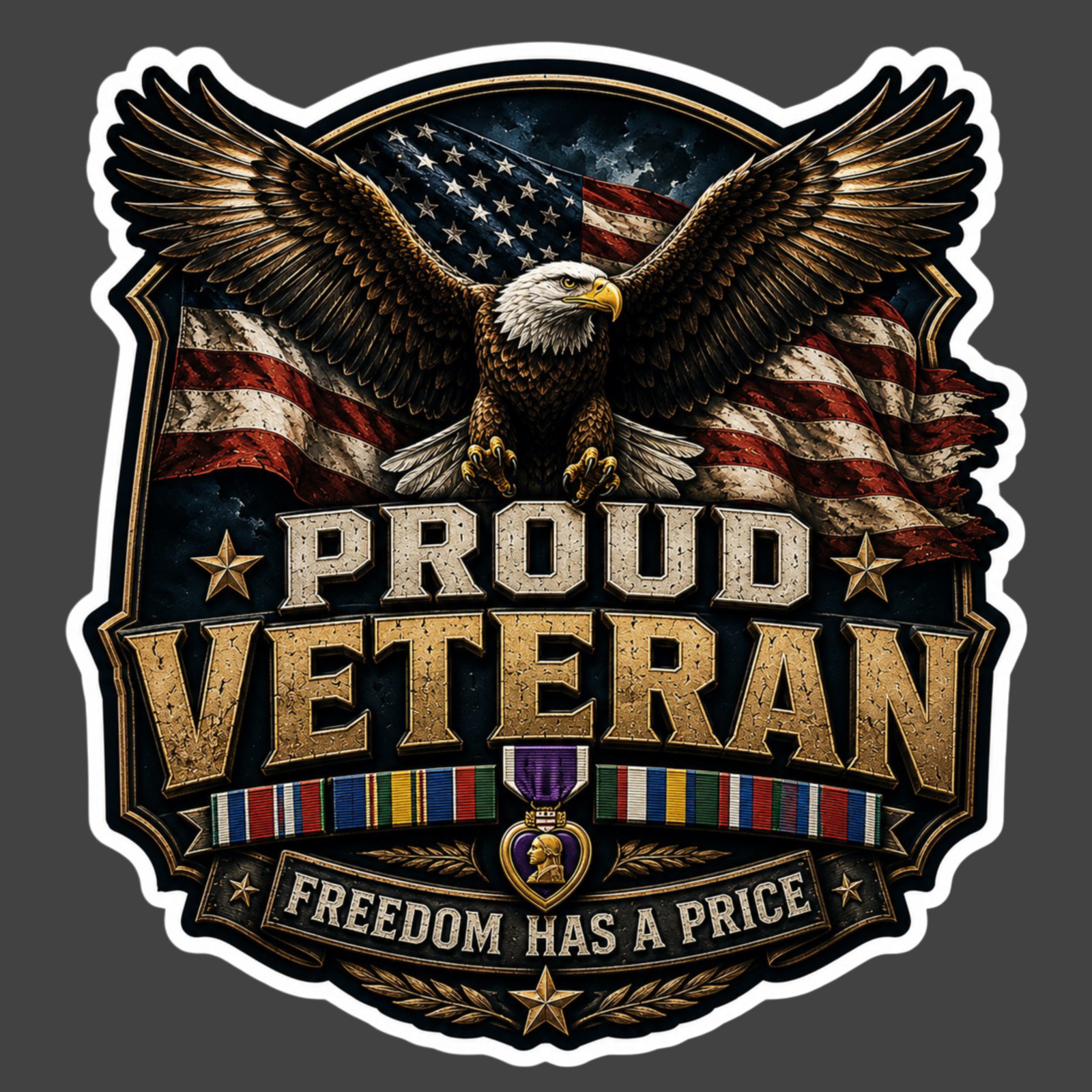 Veteran Sticker Vinyl Decal Freedom Has a Price Eagle Purple Heart Military