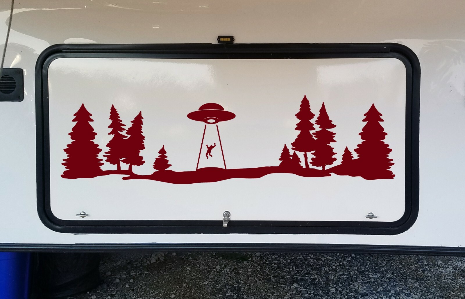 UFO Forest Tree Line Scene Vinyl Decal V2 – RV Graphics Alien Abduction Die Cut