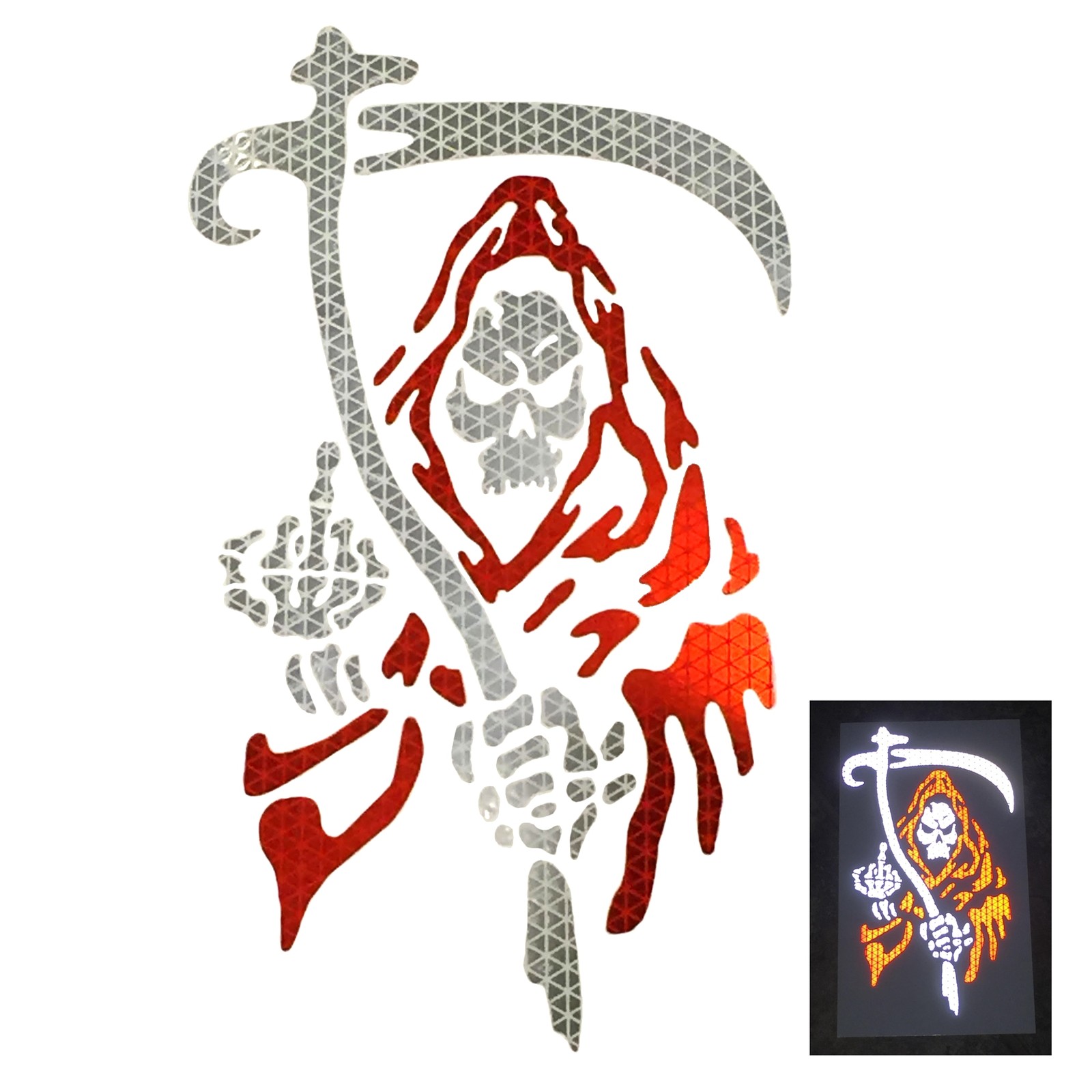High Intensity REFLECTIVE Grim Reaper Decals Stickers Helmet Window Car Bike