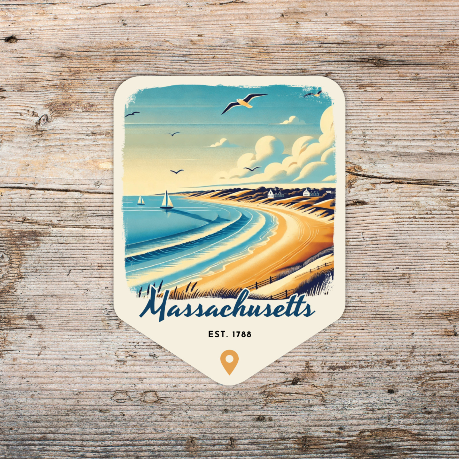 Massachusetts Retro State Sticker Travel Vinyl Decal for Laptop Water Bottle Car
