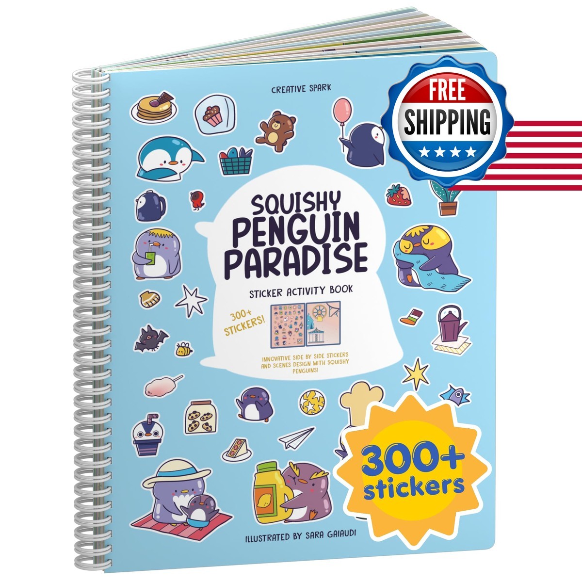 CUPKIN Penguin 300+ Kids Sticker Book Airplane Travel 8 Coloring Pages Ages 2-8